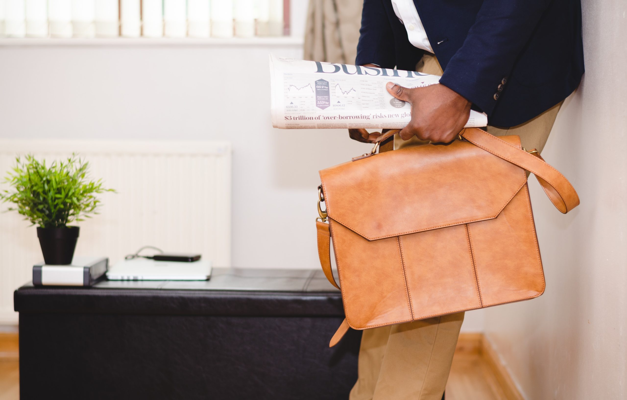 A business traveler and a briefcase
