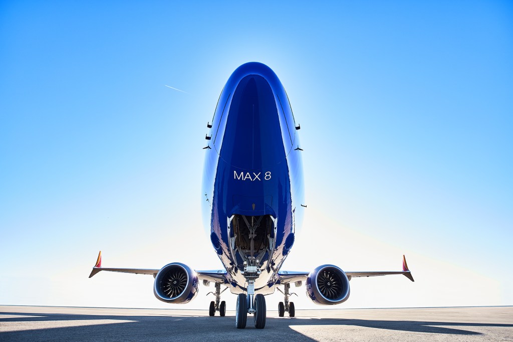 Under the cockpit of a Southwest 787 Max