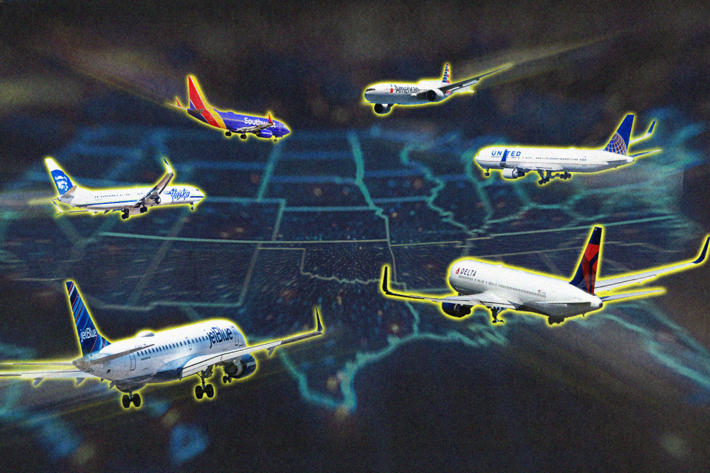 An illustration showing planes above the United States