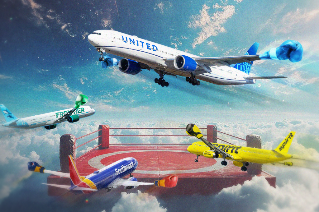 An illustration showing a United Airlines plane